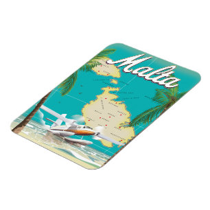 Ímã Cartaz de viagem da praia e mapa de Malta