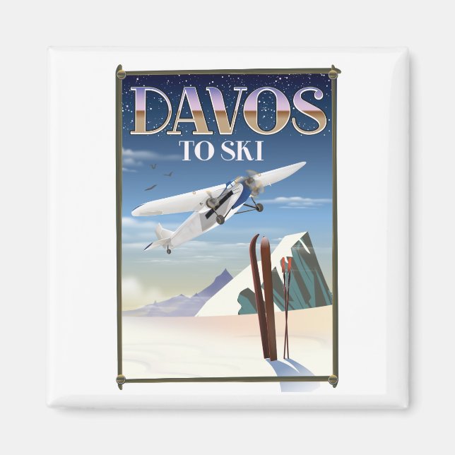 Imã Cartaz de viagem Davos Suíça (Frente)