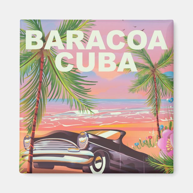 Imã Cartaz de viagem de carro Baracoa Cuba (Frente)