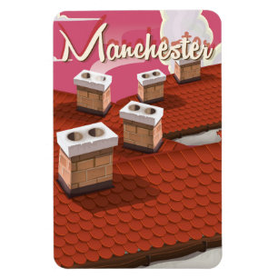 Ímã cartaz de viagem de desenho animado de Manchester,