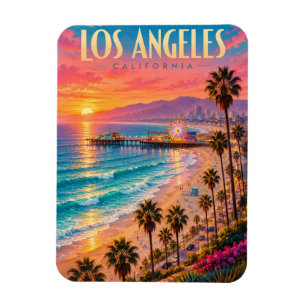 Ímã Cartaz de Viagem de Los Angeles Califórnia Pôr do