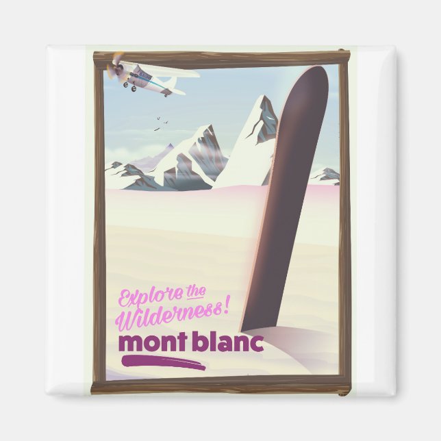 Imã cartaz de viagem de mont blanc Snowboarding. (Frente)