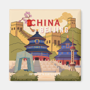 Imã Cartaz de Viagem de Pequim China   Arte de Parede 