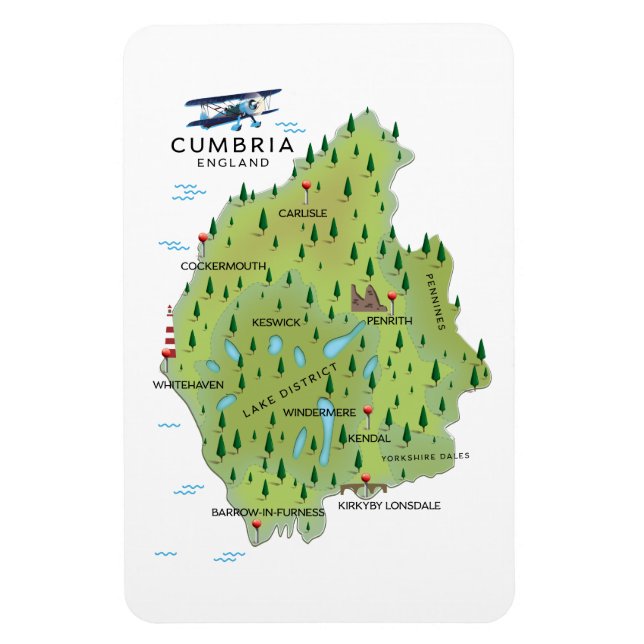 Ímã Cartaz de viagem do mapa da Cúmbria Inglaterra. (Vertical)