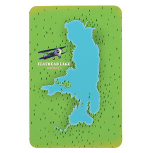 Ímã Cartaz de viagem do mapa do Lago Flathead Montana