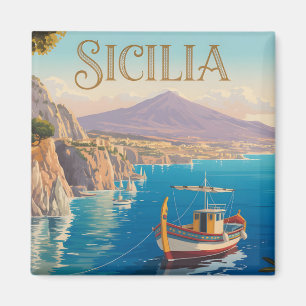 Imã Cartaz de viagem em estilo retrô para Sicília Itál