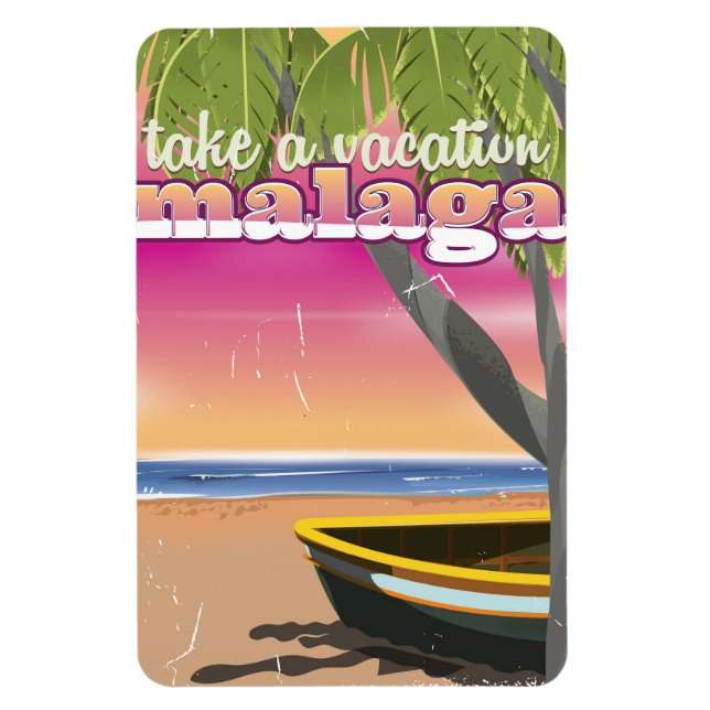 Ímã Cartaz de viagem Málaga Espanha. (Vertical)