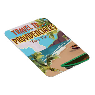 Ímã cartaz de viagem retrô Providenciales