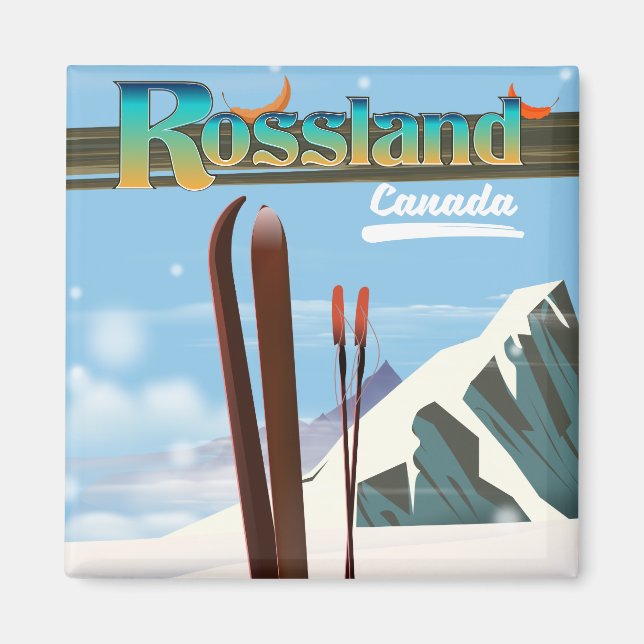 Imã Cartaz de viagem Rossland Canadá. (Frente)
