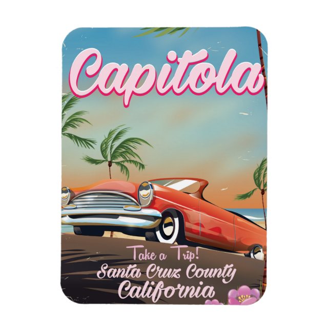 Ímã Cartaz de viagem vintage Capitola Califórnia (Vertical)
