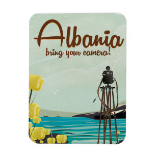 Ímã Cartaz de viagem vintage da paisagem da Albânia.