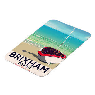 Ímã cartaz de viagem vintage da praia de Brixham Devon