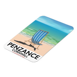 Ímã cartaz de viagem vintage da praia de penzance Devo