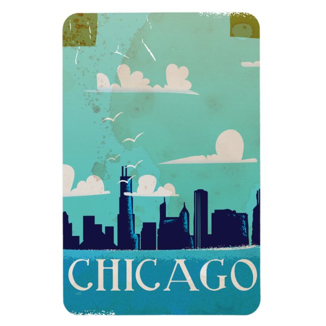 Ímã Cartaz de viagem vintage de Chicago (Vertical)