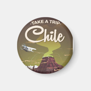 Imã Cartaz de viagem vintage do vulcão do Chile