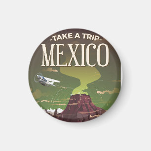 Imã Cartaz de viagem vintage do vulcão mexicano