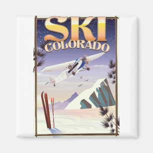 Imã Cartaz de viagem vintage esqui colorado