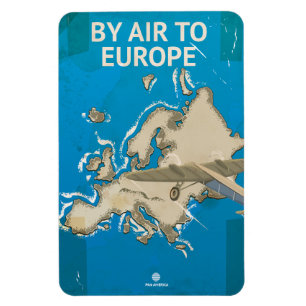 Ímã Cartaz de Viagem Vintage Para a Europa de Avião