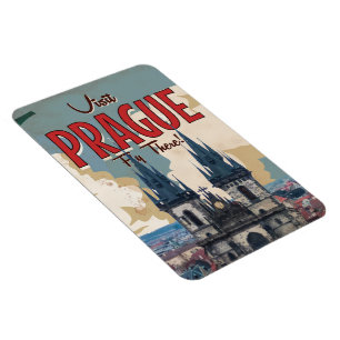 Ímã Cartaz de Viagem Vintage Praga, República Tcheca