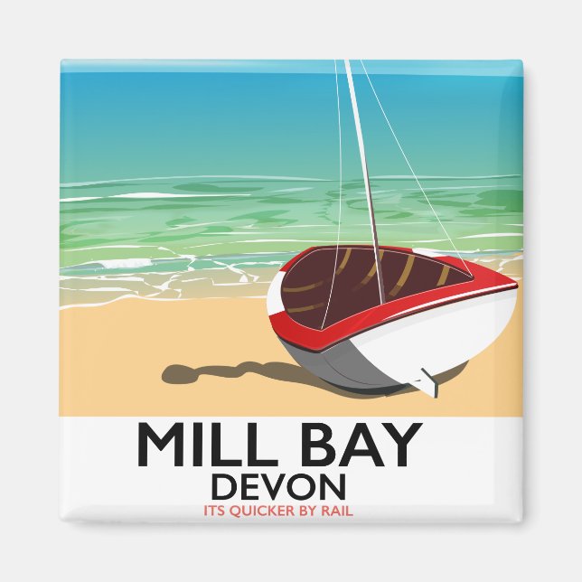 Imã Cartaz ferroviário de Mill Bay Devon (Frente)