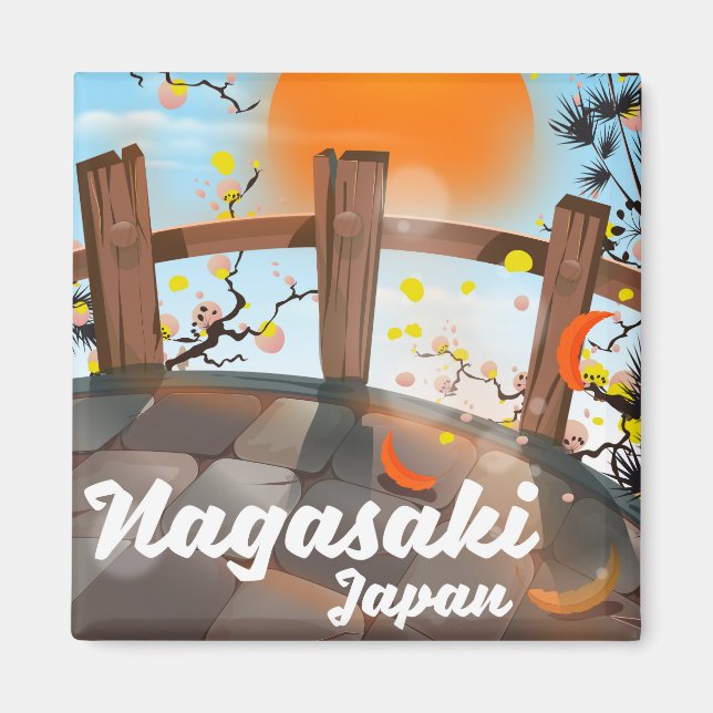 Imã Cartaz japonês das flores de Nagasaki. (Frente)