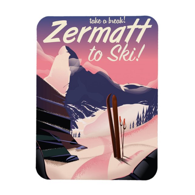 Ímã Cartaz retro de férias Ski Zermatt (Vertical)