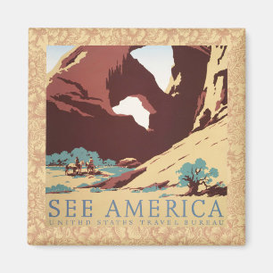 Imã Cartaz Retro Veja a América Western Cowboys Desert