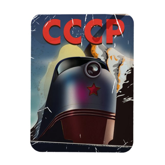 Ímã Cartaz Retro vintage trem soviético CCCP (Vertical)