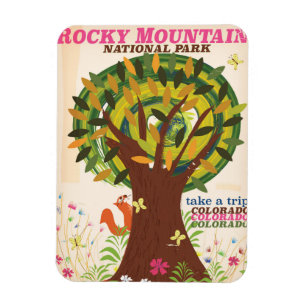 Ímã cartaz vintage do parque nacional montanhas rochos
