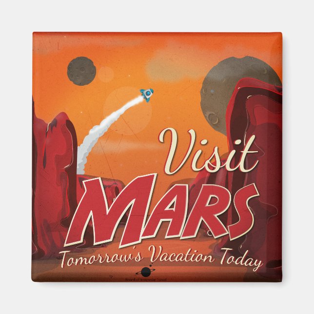 Imã Cartaz Vintage Visite Marte (Frente)