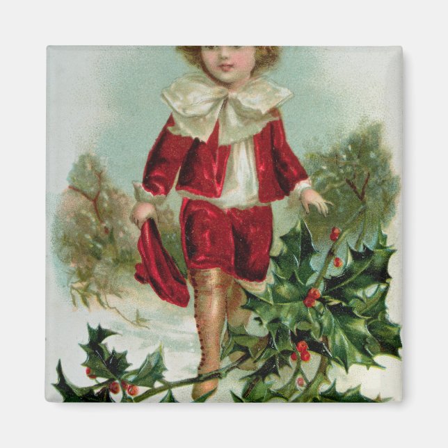 Imã Cartaz vitoriano de Natal representando um menino (Frente)