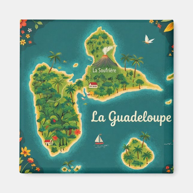 Imã Carte Illustrée Guadeloupe – Île Tropicale | Guade (Frente)