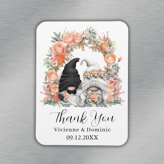 Ímã Cartões de agradecimentos De Casamento Peach Flora (Peach Floral Arch Gnome Wedding Thank You Card Magnet
)