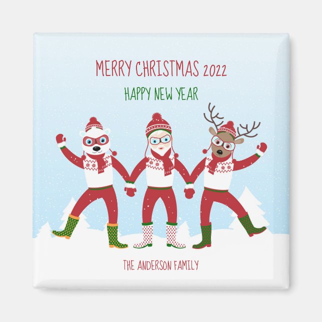 Imã Cartões de natal com Papais noeis e ímã de amigos (Frente)