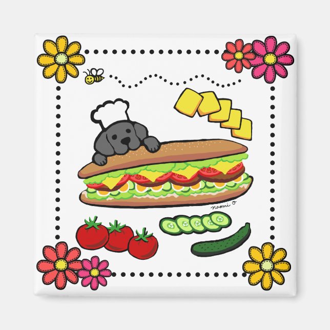 Imã Cartoon Black Labrador Bakery (Frente)