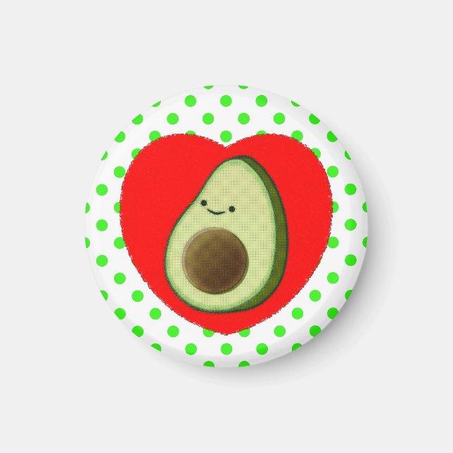 Imã Cartoon Bonito Avocado Em Coração Vermelho (Frente)
