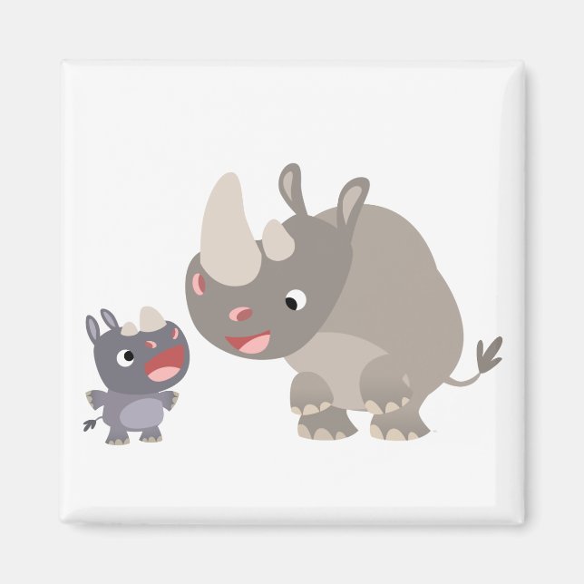 Imã Cartoon Bonito Rhino Baby e Big Rhino Magnet (Frente)