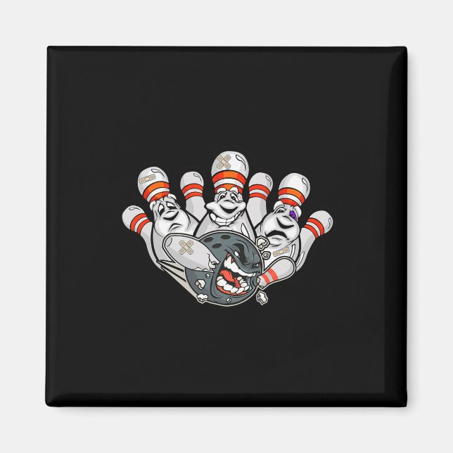 Imã Cartoon Bowler Boliches Assustadas Pins Engraçado  (Frente)