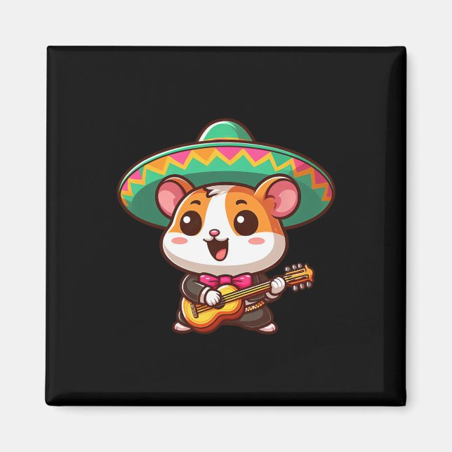 Imã Cartoon Cinco De Mayo Hamster Mariachi Guitar Mexi (Frente)