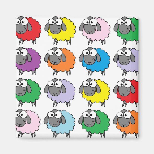 Imã Cartoon Colorful Sheep Pattern (Frente)