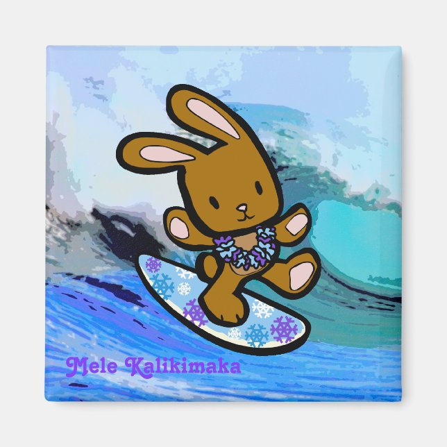 Imã Cartoon de Férias Bunny Surfing no Havaí (Frente)