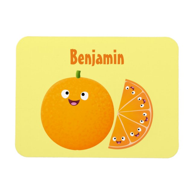 Ímã Cartoon de fruta de citros de laranja feliz (Horizontal)