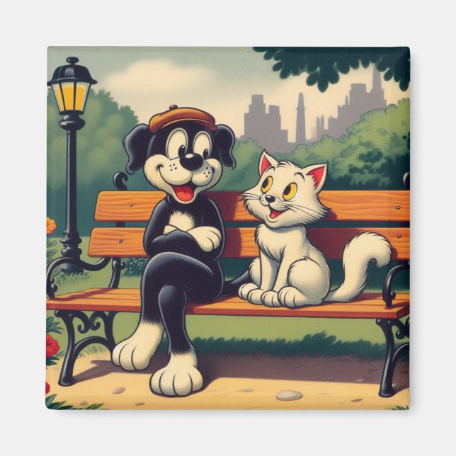 Imã Cartoon de gato/cão, bonito, vintado (Frente)
