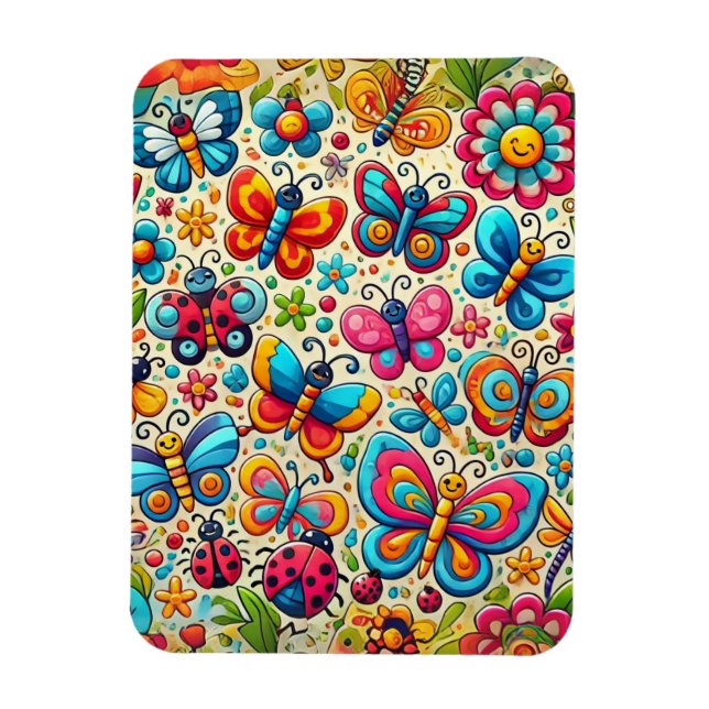 Ímã Cartoon de Jardim da Borboleta (Vertical)