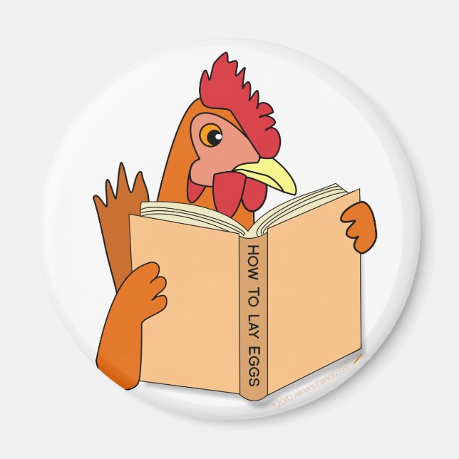 Imã Cartoon de Leitura de Frango Engraçado Hen (Frente)