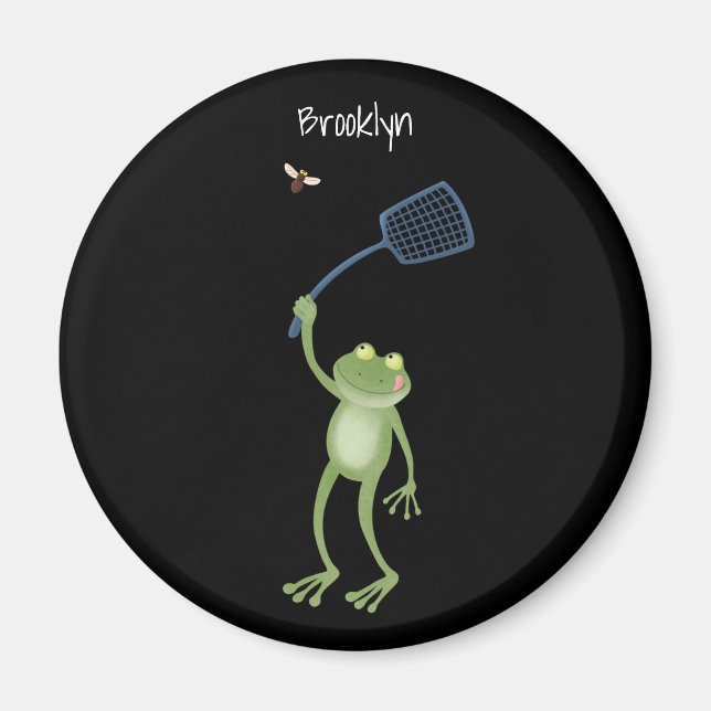 Imã Cartoon de mosca verde-sapo engraçado (Frente)