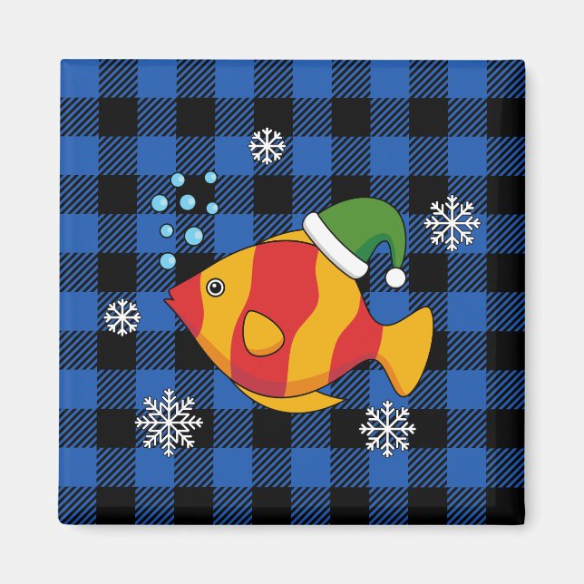 Imã Cartoon de Peixes Tropicais do Xmas sobre Padrão d (Frente)