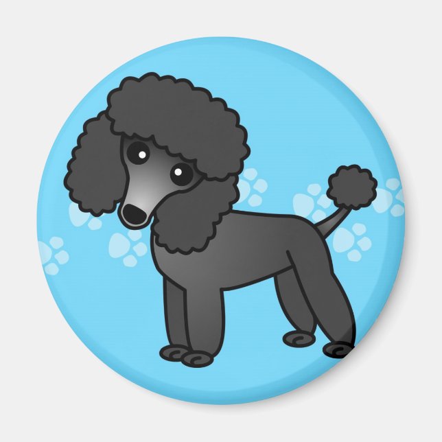 Imã Cartoon de Poodle Preto (Frente)
