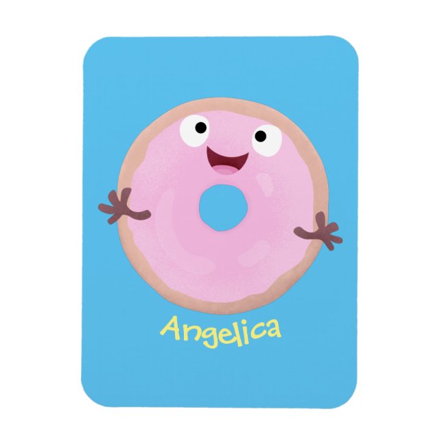Ímã Cartoon de rosquinha rosa-claro e bonito (Vertical)