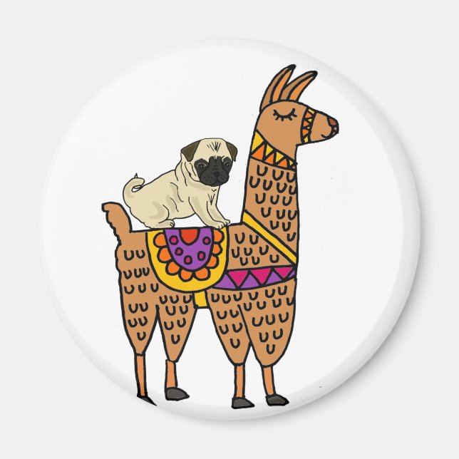 Imã Cartoon Engraçado Cachorro Andando Llama (Frente)